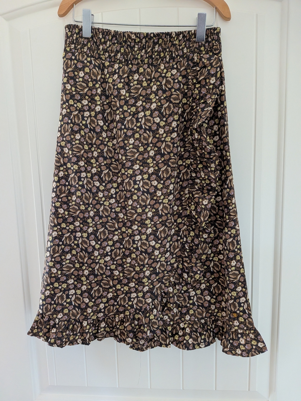 Floral Ruffle Hem Girls Wrap Skirt - Brown And Cream Floral